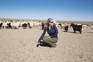 Juliana Dever with goats in Mongolia