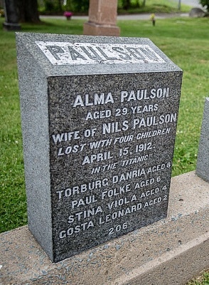 Halifax Fairview Titanic Cemetery Alma Paulson