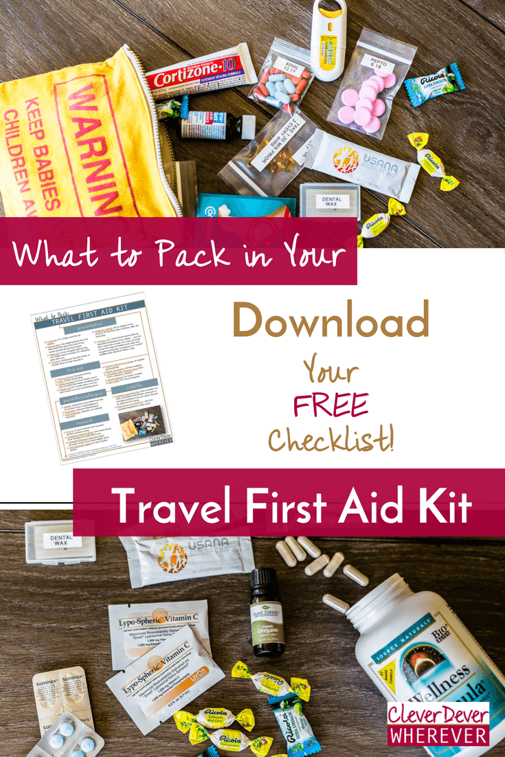Read my travel hacks for packing your own Travel First Aid Kit. Download the Free Checklist!