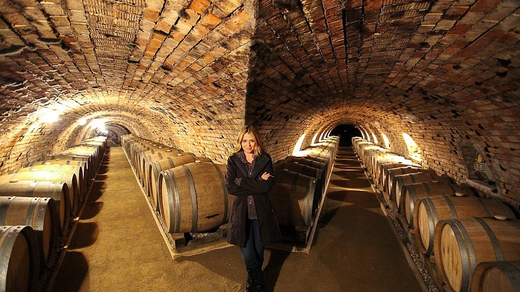 Juliana Dever in Oremus wine cellar - Hungarian wine region