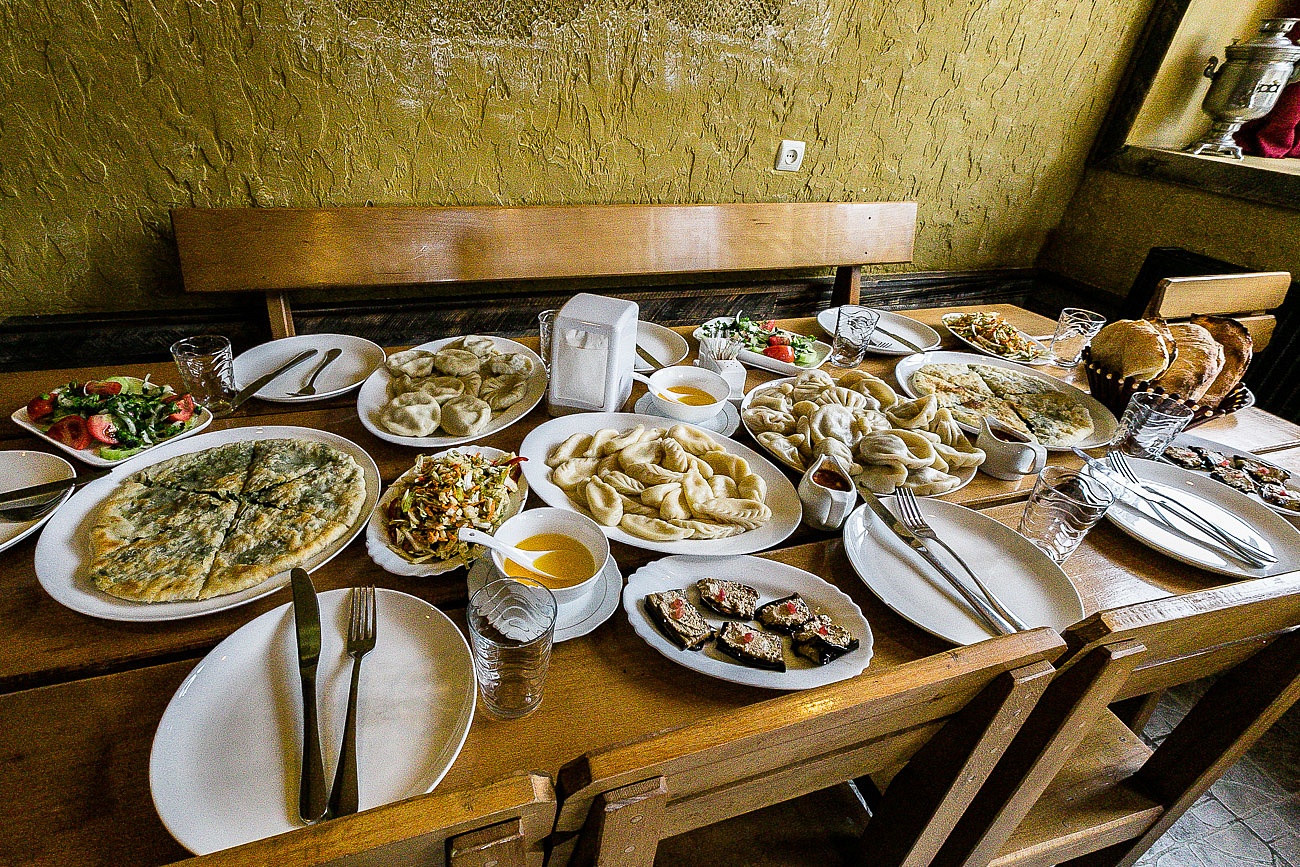 Georgian lunch table in Kazbegi