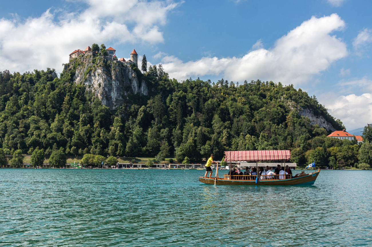 Pletna Boats and Castle View - Lake Bled Slovenia